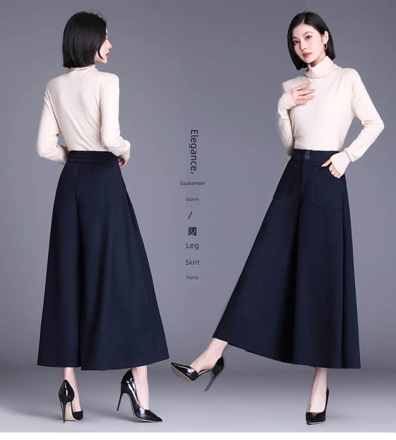 Wool High waist Nine points mom Big size easy Wide leg pants