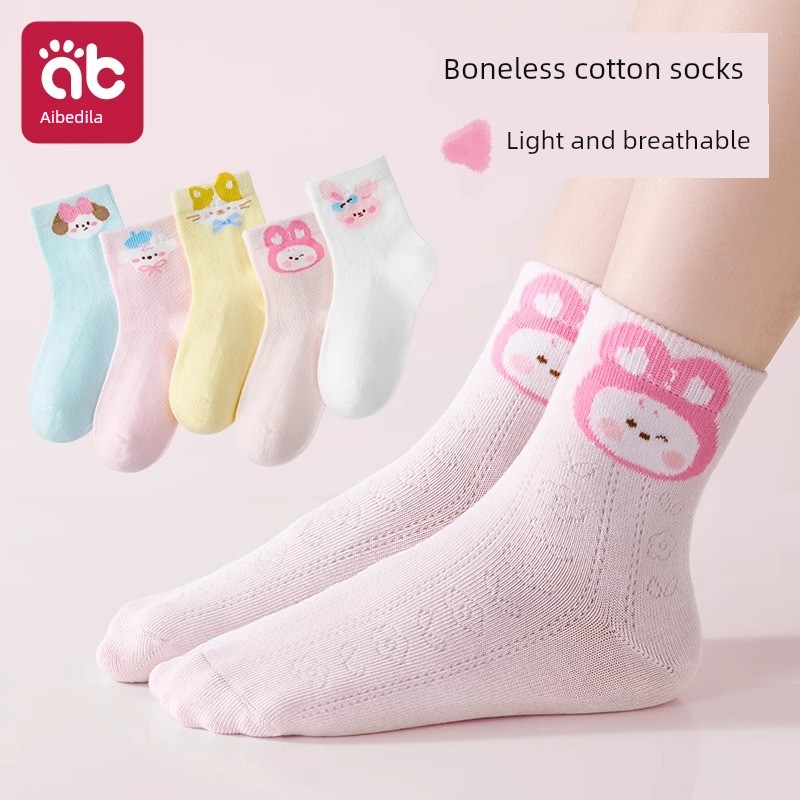 Children's Socks for Girls, Spring and Summer Thin Style, Pure Cotton Mesh Socks for Baby Girls, Princess Lace Mid-Tube Summer Thin Socks — 7