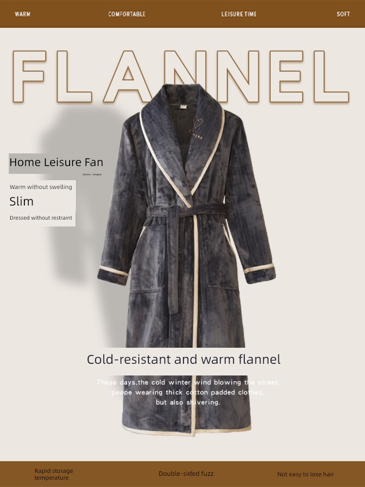 thickening Flannel Autumn and winter have more cash than can be accounted for keep warm Men's Nightgown