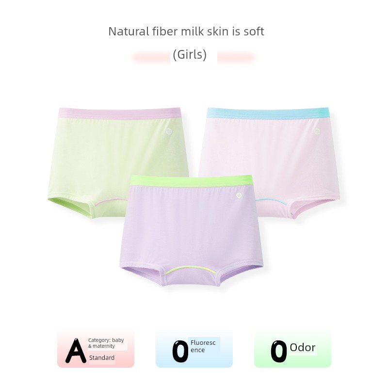 Mileyu Children's Breathable Moisture-Wicking 10A Antibacterial Underwear for Older Girls, Flat Boxer Shorts Without Pp Insert — 3