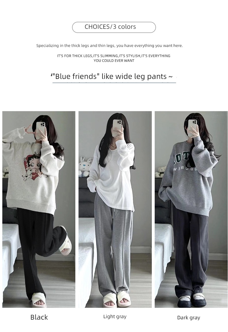 grey High waist Show thin easy leisure time Plush Wide leg pants