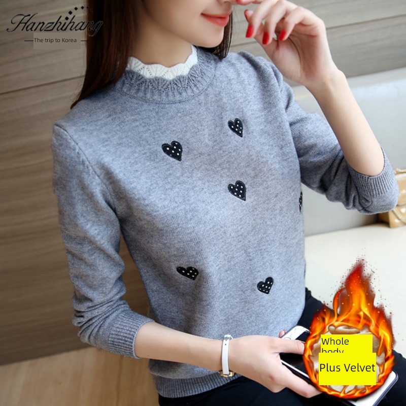 Plush thickening easy Inner lap knitting ma'am sweater