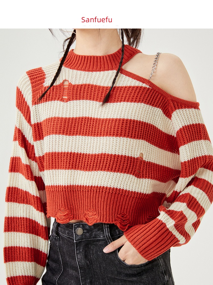 【 Same style in shopping mall 】 Sanfu sweater 2022 autumn hole Design strapless  Sweater jacket Women's wear 459361