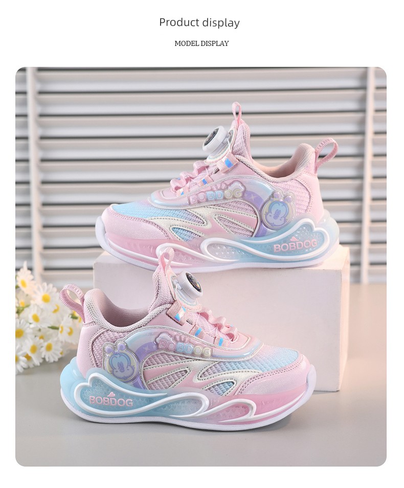Babudou Girls' Shoes Sneakers 2026 Spring & Fall New Style Breathable Mesh Rotating Buckle Girls' Kidsren's Running Shoes — 17