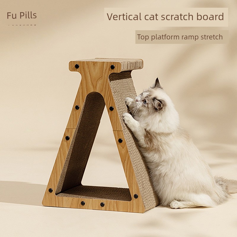 福丸跳台立式貓咪抓板耐用不易掉屑瓦楞紙大型貓抓墊鈴鐺玩具貓板