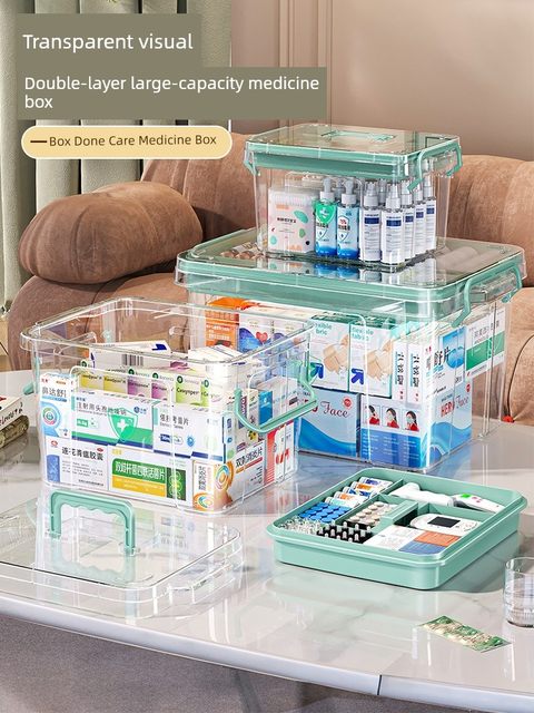 Multi-layer large capacity home transparent household medicine box medicine portable first aid medical care classification storage small medicine box