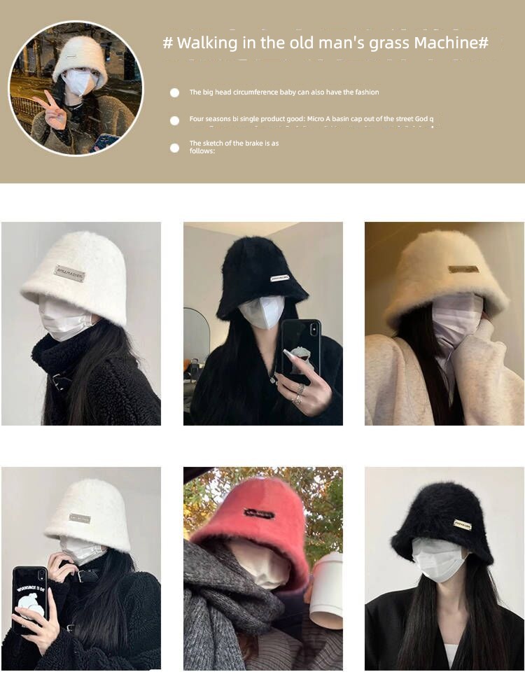Internet celebrity female Autumn and winter Versatile face without makeup veil Fisherman hat