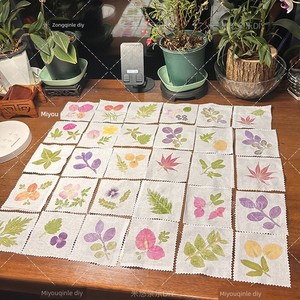 Plant Leaf Rubbing and Printing DIY Cotton Square Towel Fabric Printing Tools and Materials for Kindergarten Children an