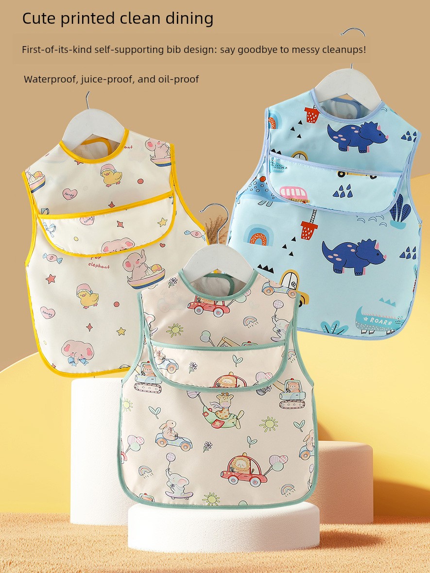 Baby Feeding Bib Children's Smock Boys Girls Large Bib Waterproof Anti-Stain Summer Sleeveless Protective Clothing