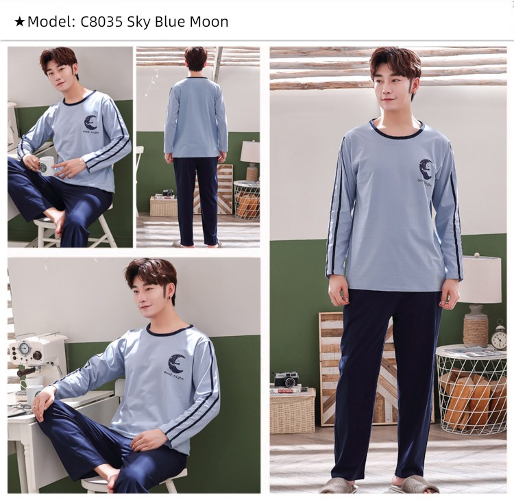 male Long sleeve Cotton Big size Autumn  summer suit pajamas