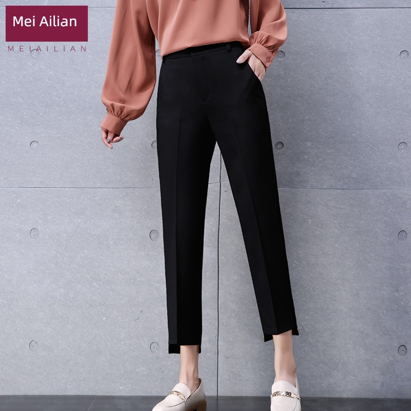 Spring and summer High waist Straight cylinder occupation black leisure time Suit pants