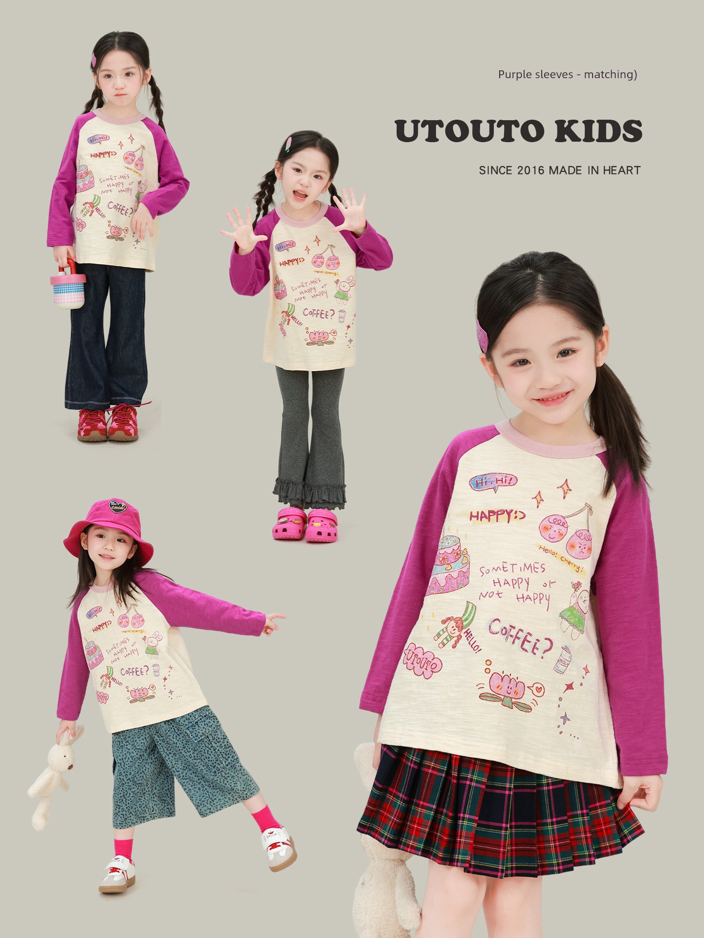 Big-Eared Elephant Girl's All-Over Print Raglan T-Shirt 2026 Autumn New Style Pure Cotton Round Neck Casual Long-Sleeve Top Trendy — 3