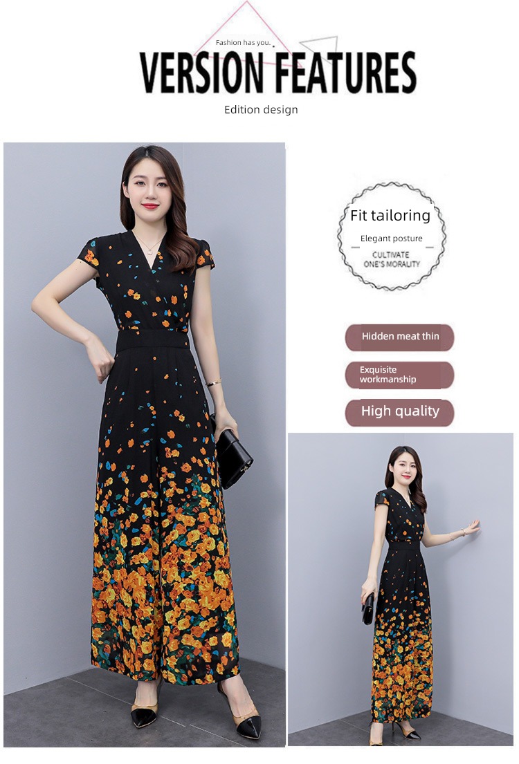 unique Advanced sense Chiffon Broken flower summer wear Jumpsuit