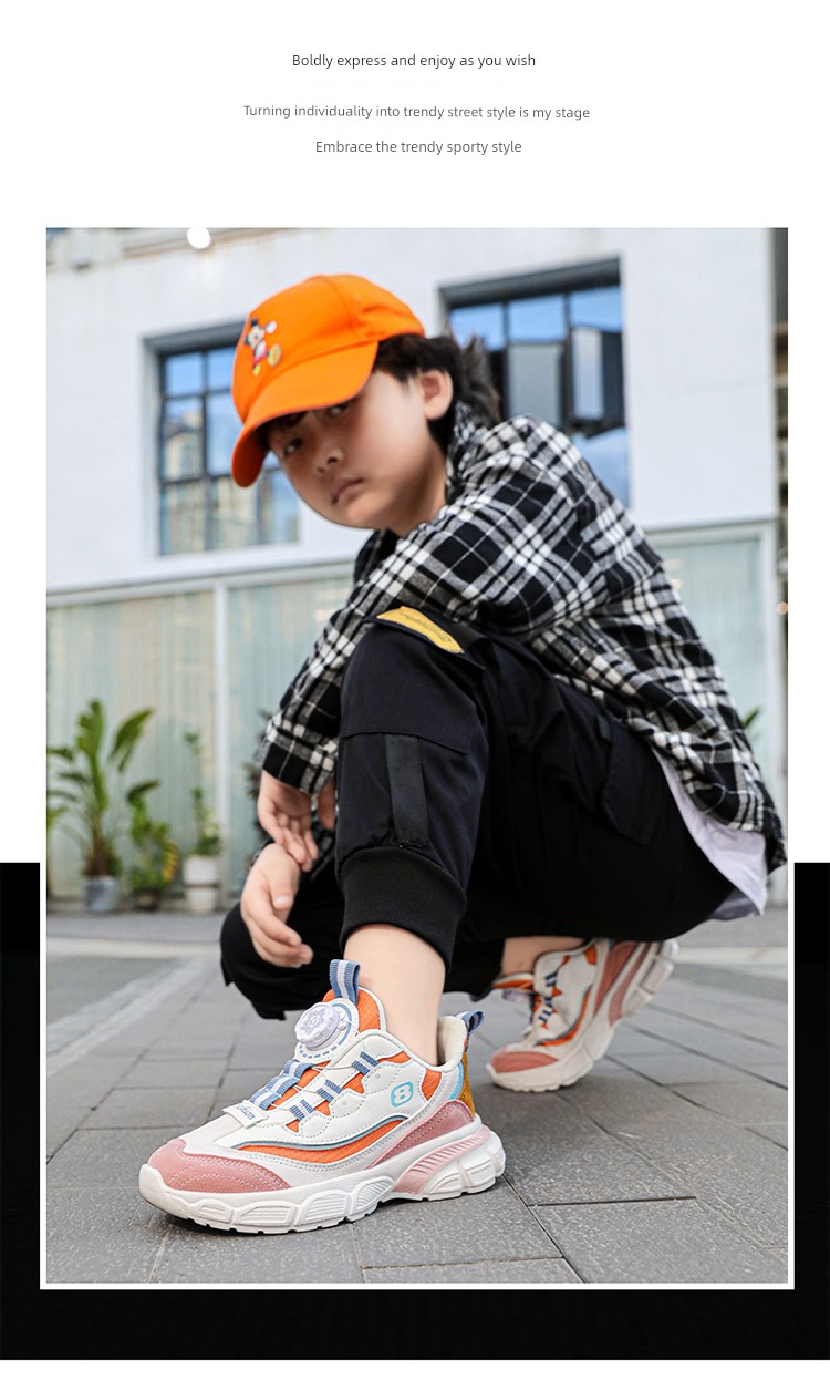 Kading Children's Shoes Boys' Sports Shoes 2026 Autumn New Ultra-Light Leather Waterproof Rotating Button Shock-Absorbing Running Shoes — 2