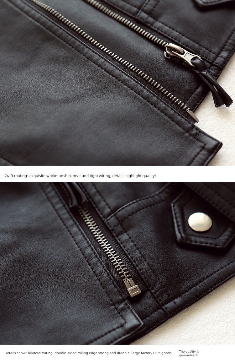 spring and autumn Korean version Lapel Locomotive clothes have cash less than that is registered in the accounts ma'am leather clothing