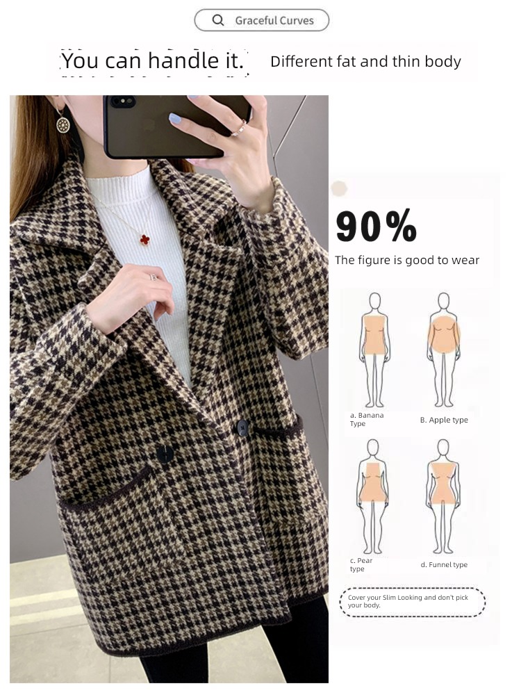 loose coat female Spring and Autumn easy two-sided Woollen cloth tailored collar