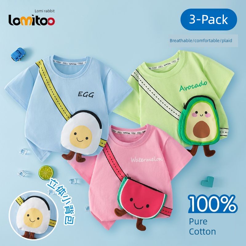 Girl Short Sleeve T-Shirt Pure Cotton Summer Boy Baby Clothes Watermelon Fruit Cute Pocket Kids Tops Children's Clothing — 1
