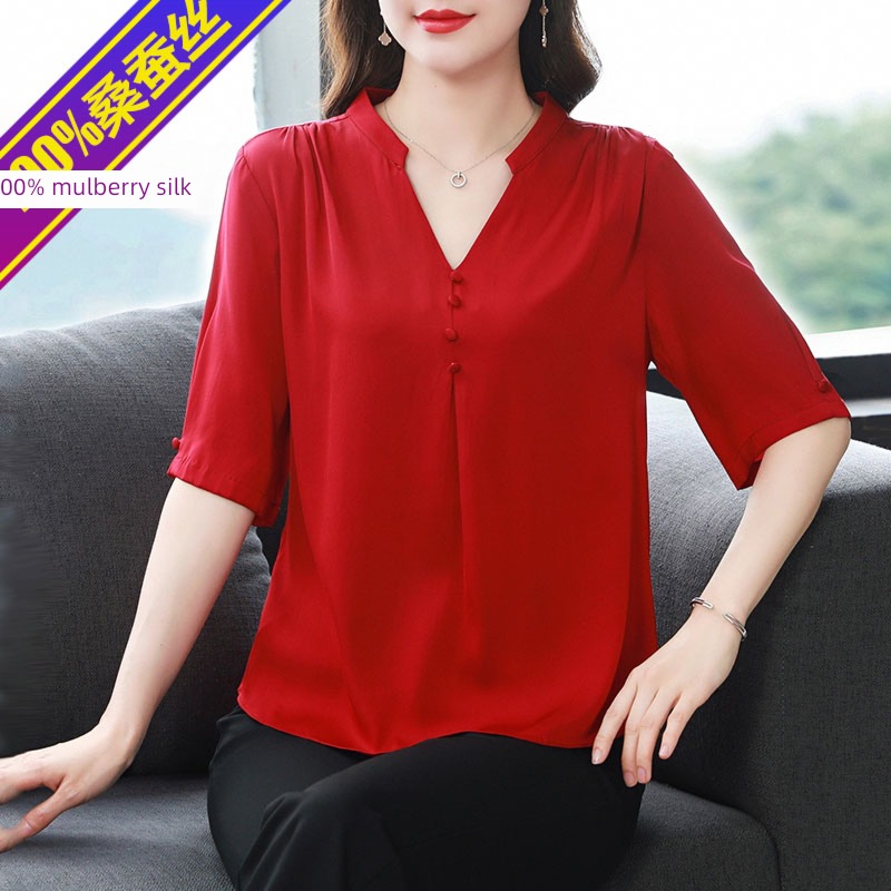 Hangzhou summer wear Short sleeve Middle aged and elderly mom easy silk