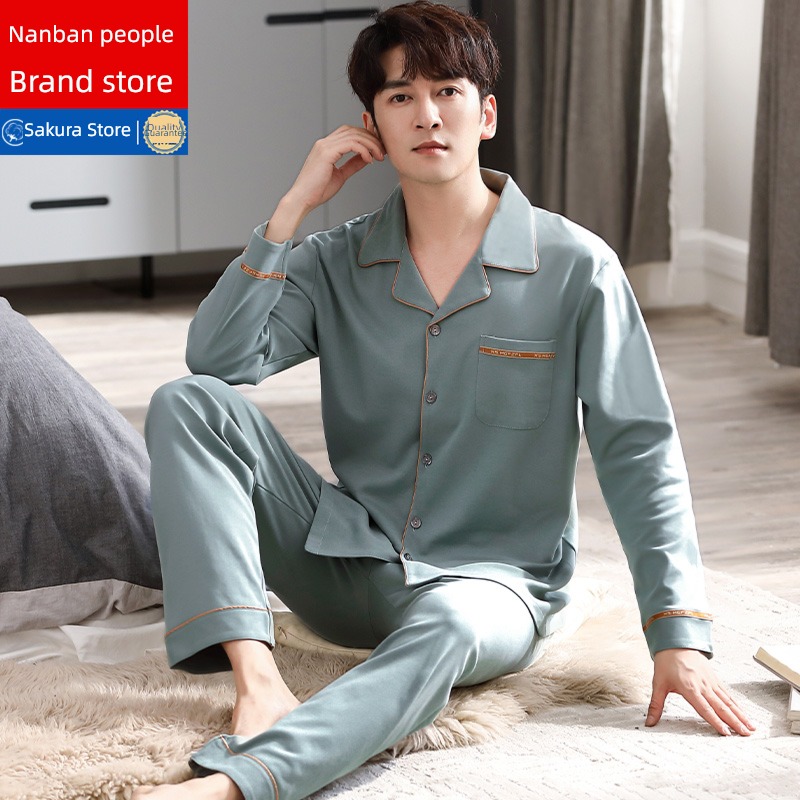 NGGGN man pure cotton Big size youth Autumn and winter pajamas