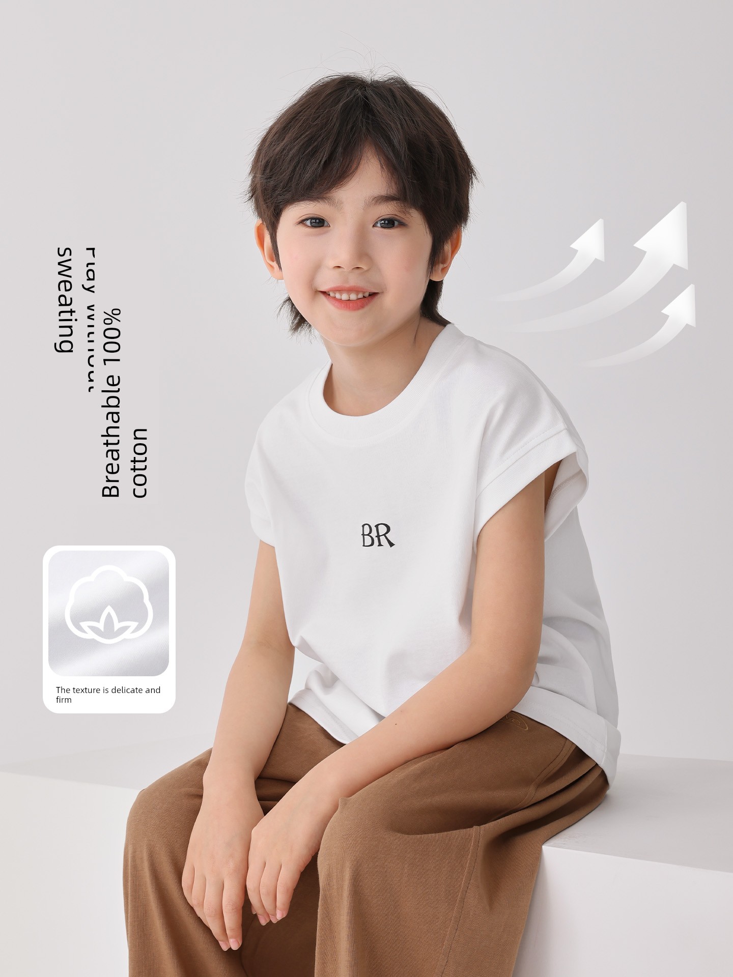 Haima's Boys' Pure Cotton Summer Thin Vest 2026 New Style Children's Sleeveless T-Shirt Boys' Outerwear Set Trendy — 3