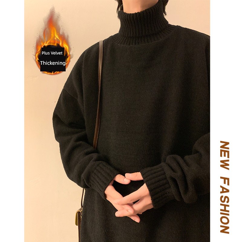 High collar Sweater male tide sweater solar system Languid Retro Thick and solid winter Plush Sweater Inner lap loose coat Advanced sense