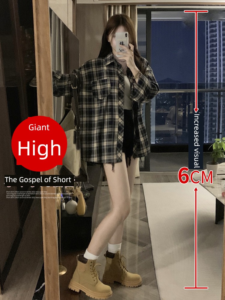 spring and autumn easy Long sleeve Overlapping wear loose coat lattice shirt