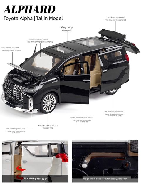 1 24 Toyota Alpha Large Car Model Simulation Business Vehicle Alloy Collection Ornaments Boy Toy Car