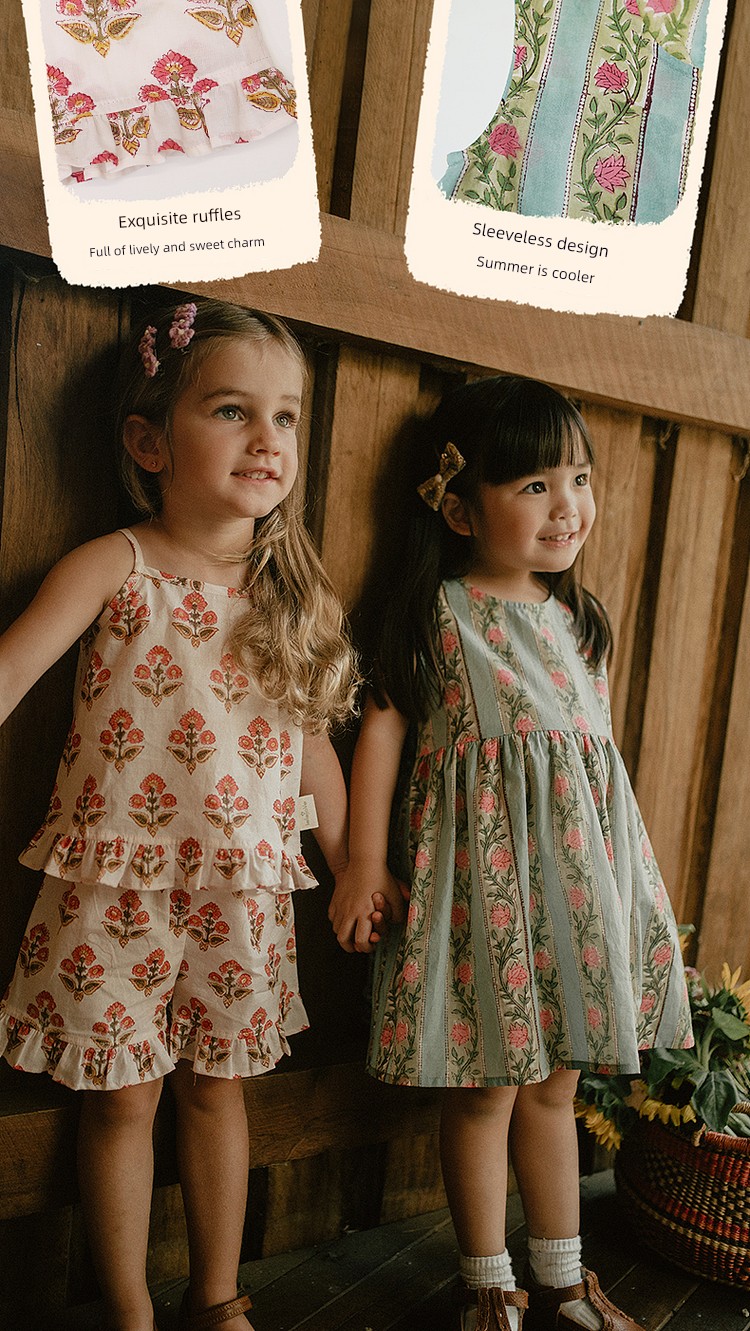 Lelejove Girls' Summer Flower-Picking Series Vest Shorts 2026 New Girls' Lightweight Printed Dress — 16