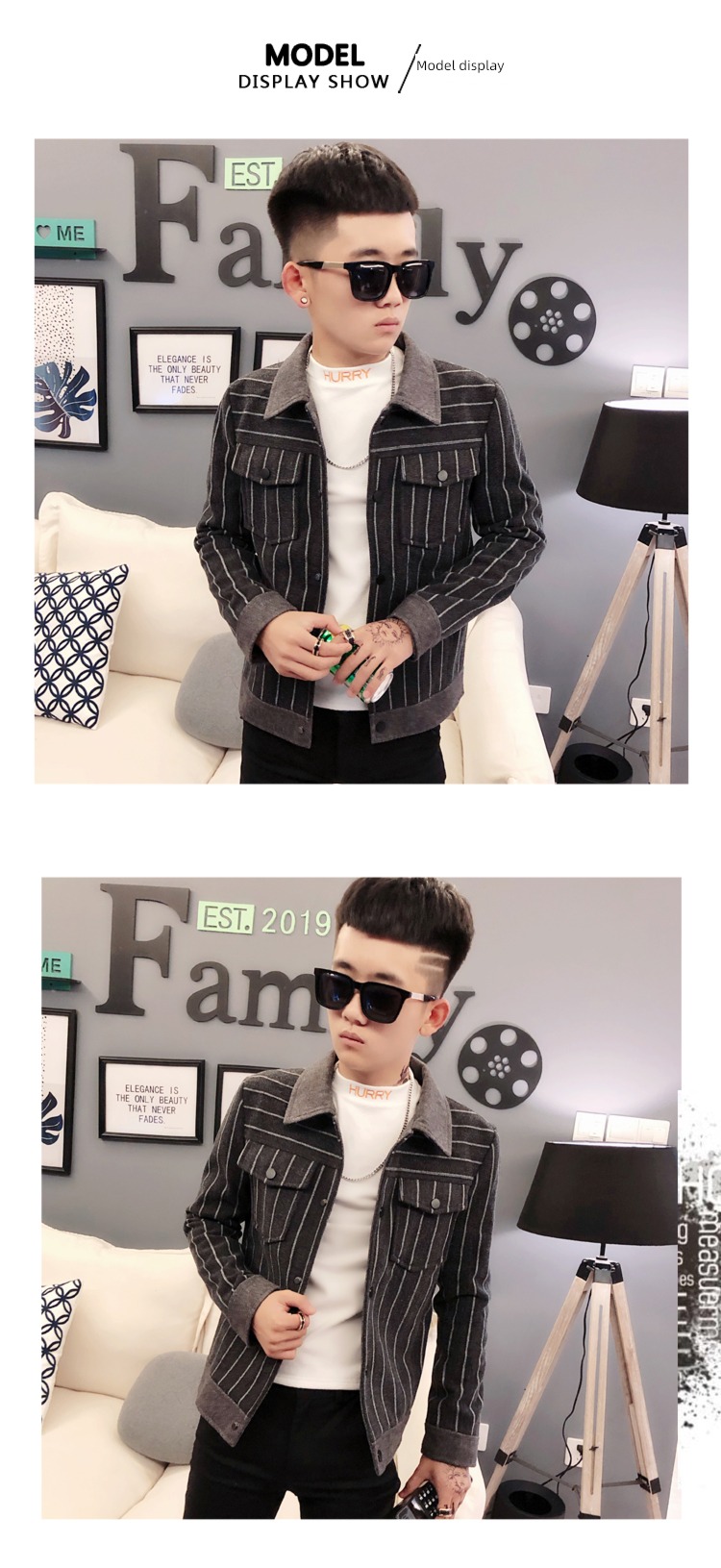 Chaopai Autumn and winter stripe Wool Little coat jacket