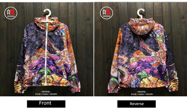 Graffiti three-dimensional dinosaur Retro Godzilla tie-dyed loose coat