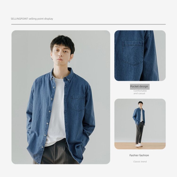cowboy Korean version trend youth leisure time Long sleeve shirt