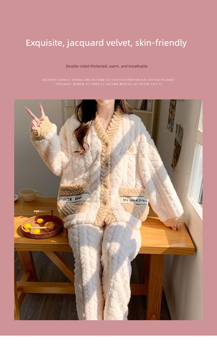 2026 Coral Fleece Maternity Pajamas Winter Postpartum Large Size Nursing Warm Thickened Homewear for Pregnant Women — 26