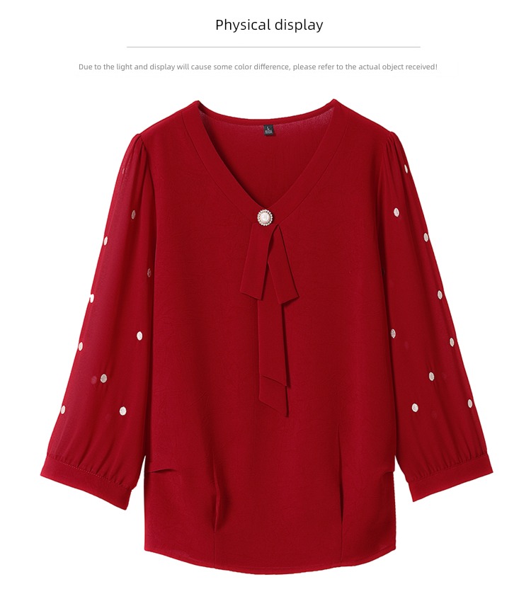 middle age mom easy three quarter sleeve Chiffon shirt summer wear