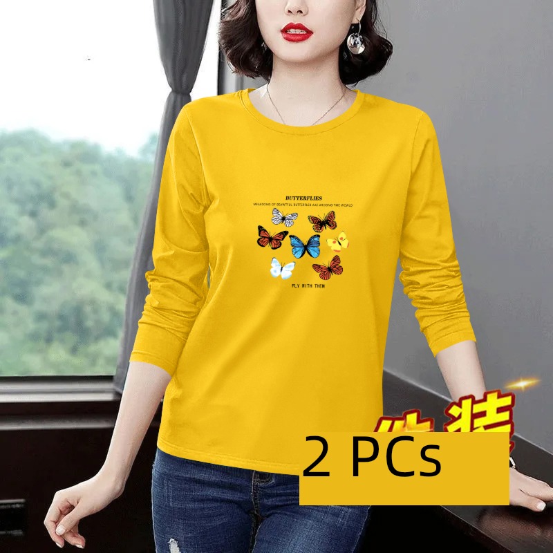 middle age Mother dress easy ma'am Autumn clothes Long sleeve T-shirt