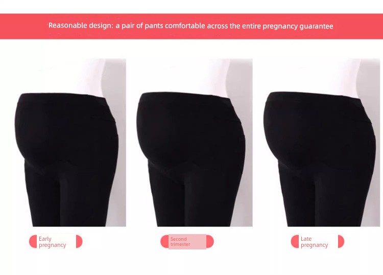 Spring and Autumn Elastic Slimming and Velvet Padded Black Pregnant Women's Pants — 14