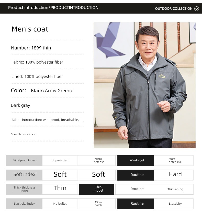 Middle aged and elderly spring and autumn Hooded man Windbreak ventilation loose coat