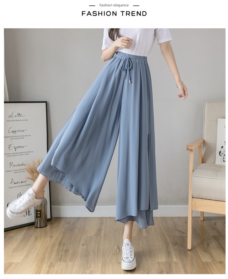fashion fold High waist Sagging sensation Thin money Nine points Wide leg pants