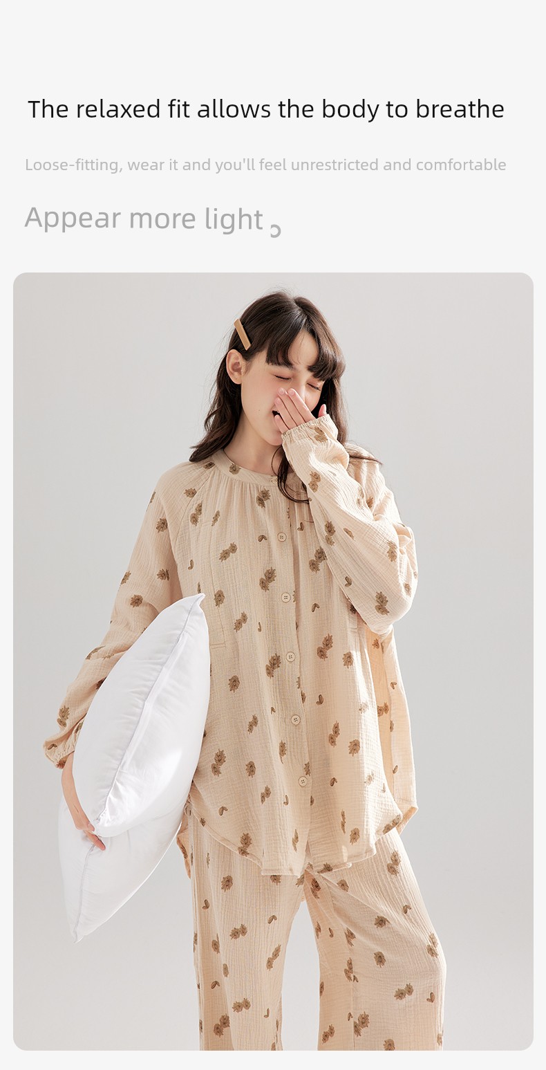 Gauze Postpartum Clothing, Summer Thin Style, Double-Layer Pure Cotton Nursing Home Wear, Breastfeeding Maternity Pajamas for Women, Spring and Autumn — 8