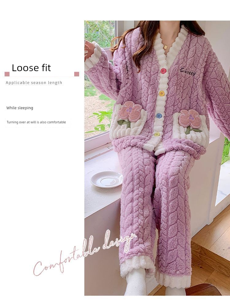 2026 Coral Fleece Maternity Pajamas Winter Postpartum Large Size Nursing Warm Thickened Homewear for Pregnant Women — 5