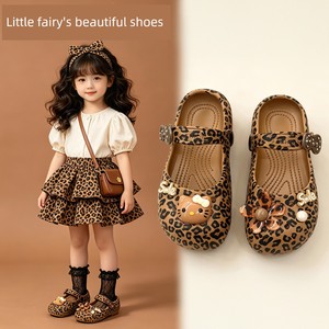 Children's Slippers for Girls, Summer Outdoor Beach Shoes, Fashionable Princess Leopard Print Ballet Parent-Child Sandal
