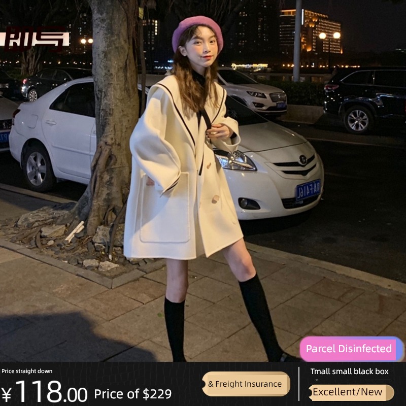 loose coat female Medium and long term solar system Academic atmosphere Woollen overcoat