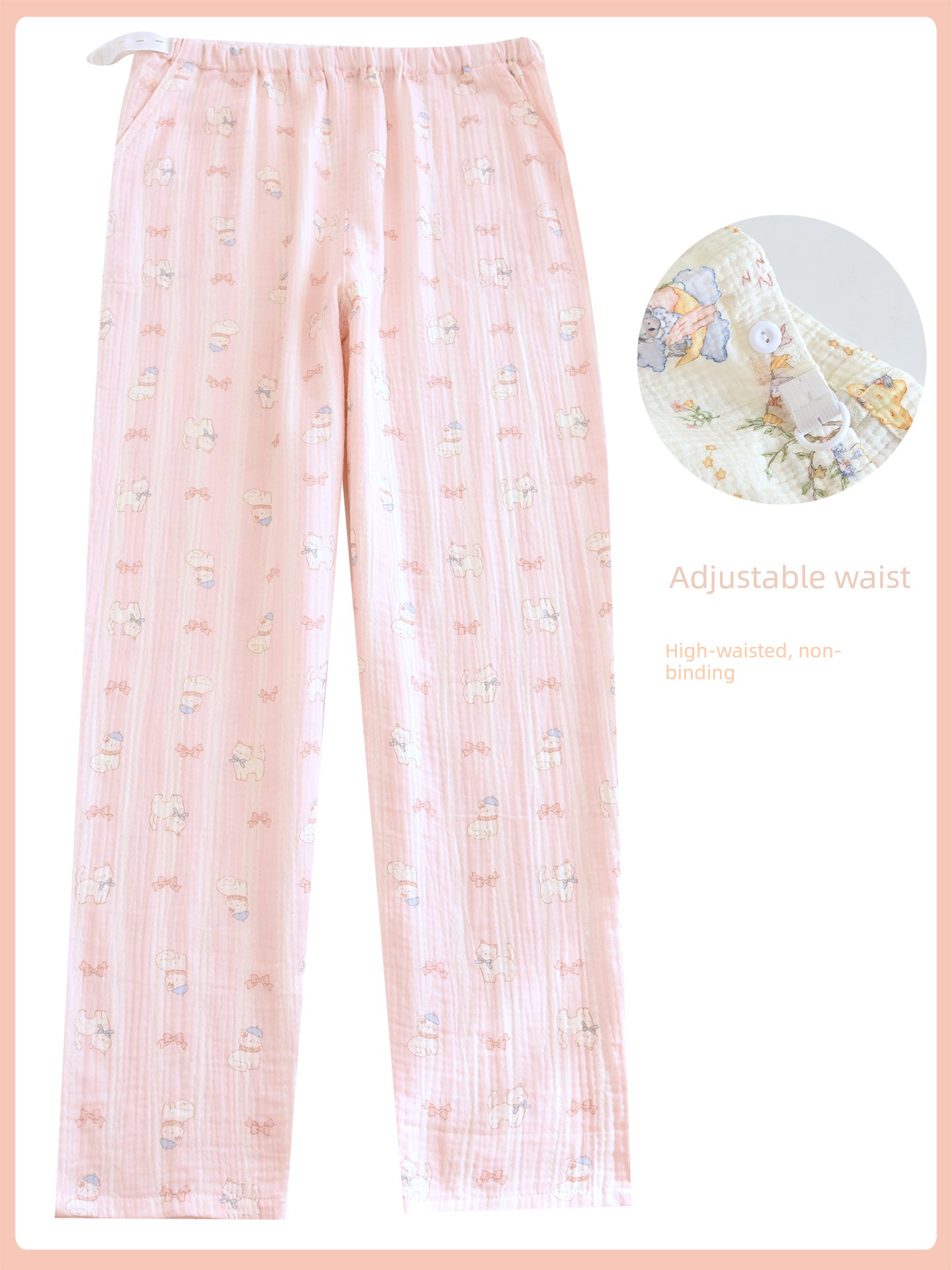 Maternity Sleep Pants, Non-Tight on the Stomach, Pure Cotton, Thin Autumn Style, Adjustable, Home Sleep Pants for Pregnant Women, Postpartum Pants, Long — 43