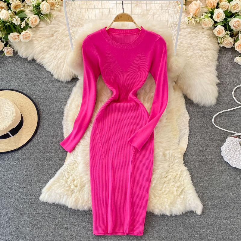 Round neck Self-cultivation Autumn and winter Inner lap knitting Dress