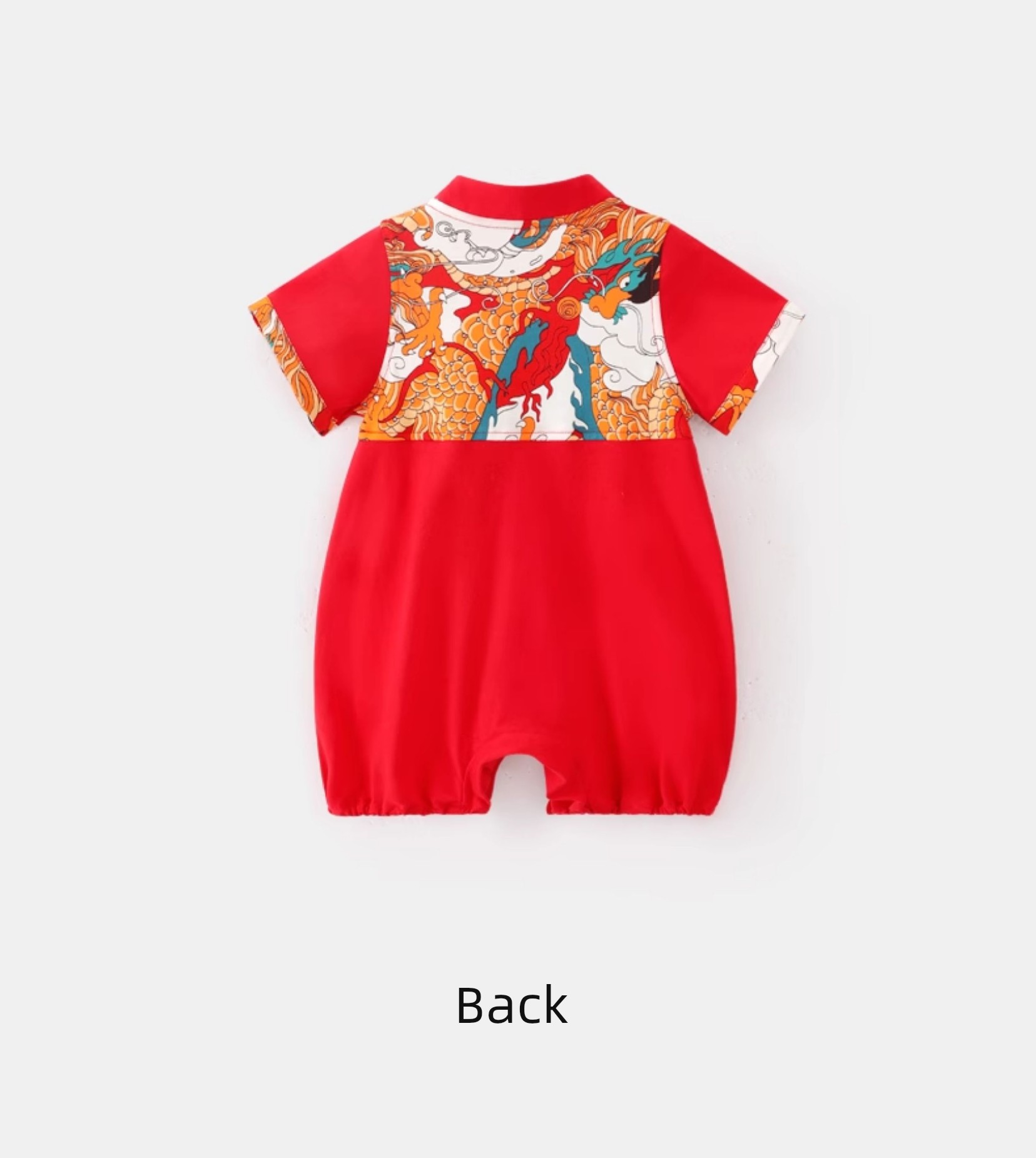 Dragon-Themed Baby Full-Month Outfit for Boys, Summer Red Thin Pure Cotton 100-Day Celebration Tang Suit with Ribbon, Unisex Romper — 9