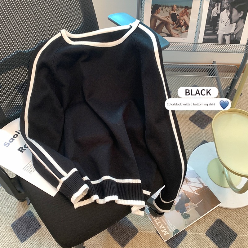 A lady of temperament Spring  Condom stripe Sweater