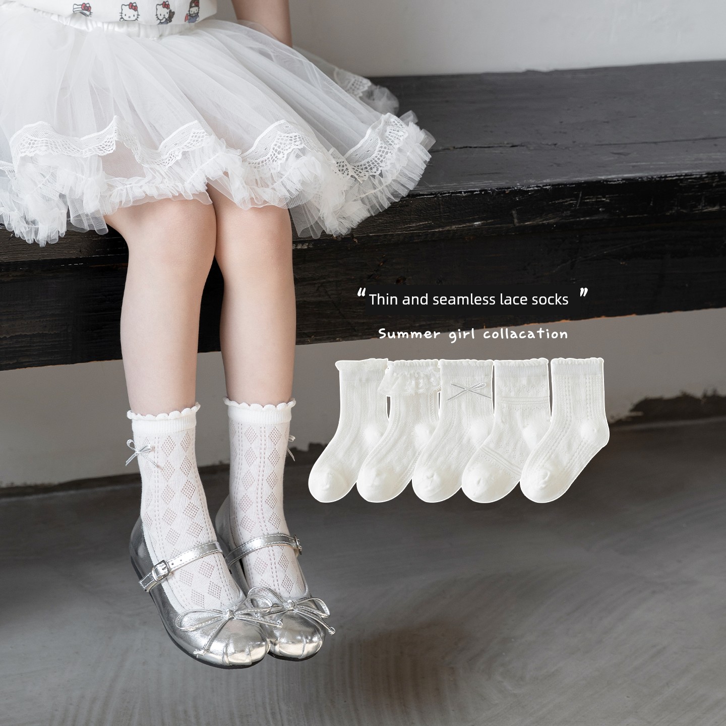 Girls' Socks Spring and Summer Thin Pure Cotton Children's Seamless Short Socks Summer Mesh Baby Girl White Lace Princess Socks — 2