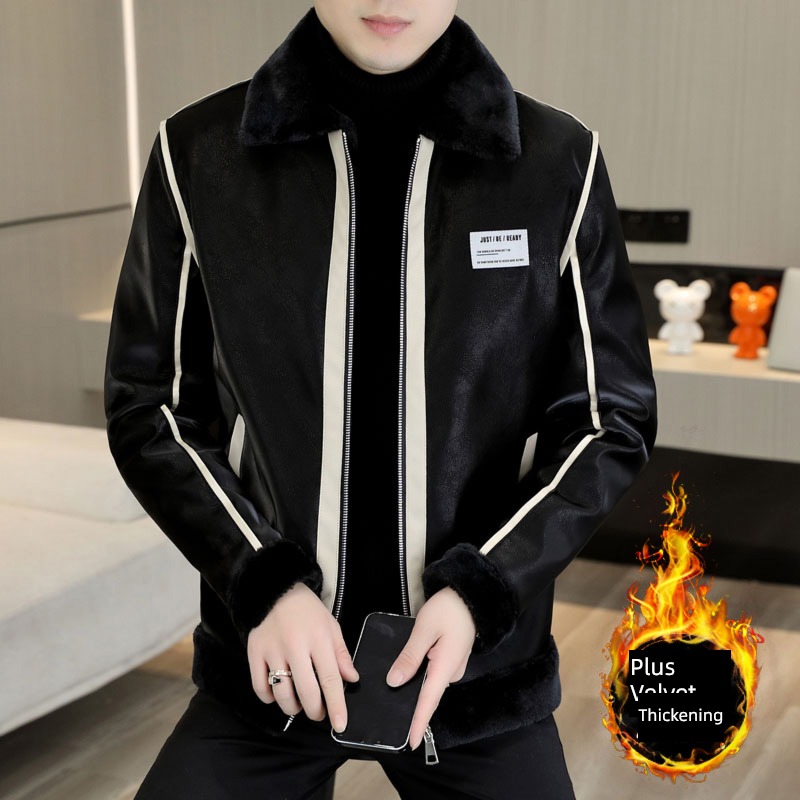 winter Flannel collar thickening Lamb cashmere have cash less than that is registered in the accounts leather clothing