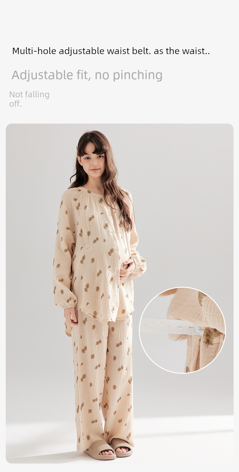 Gauze Postpartum Clothing, Summer Thin Style, Double-Layer Pure Cotton Nursing Home Wear, Breastfeeding Maternity Pajamas for Women, Spring and Autumn — 12
