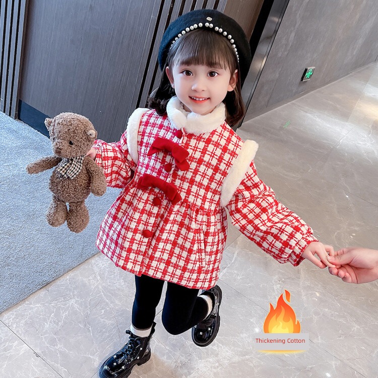Baby girl Wool child lattice Foreign style winter loose coat