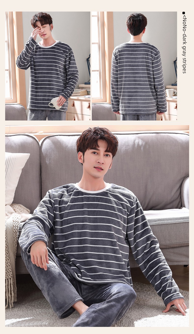 male thickening keep warm Flannel Condom Autumn and winter pajamas
